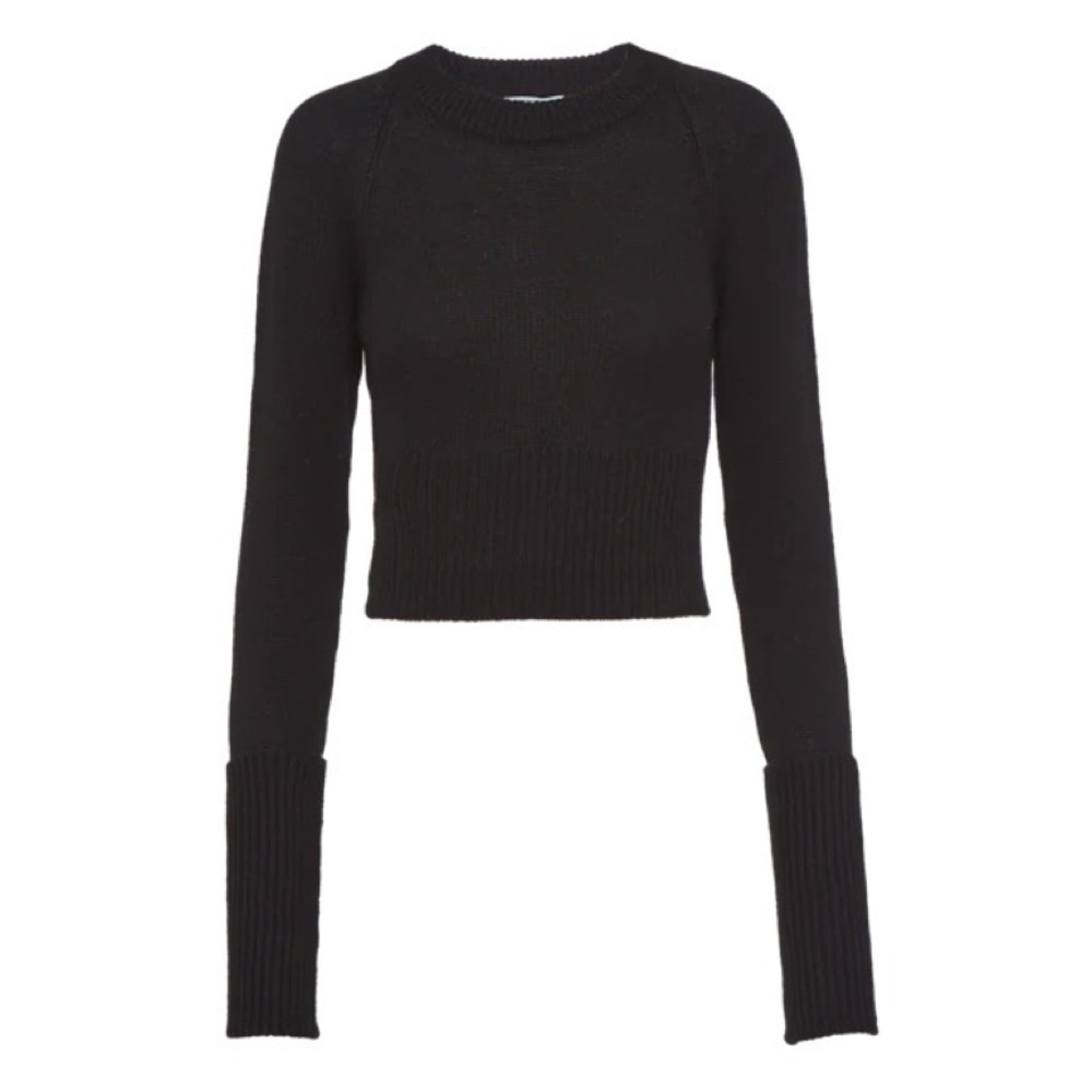 PRADA CROPPED CASHMERE KNIT SWEATER BLACK IT42 NWT